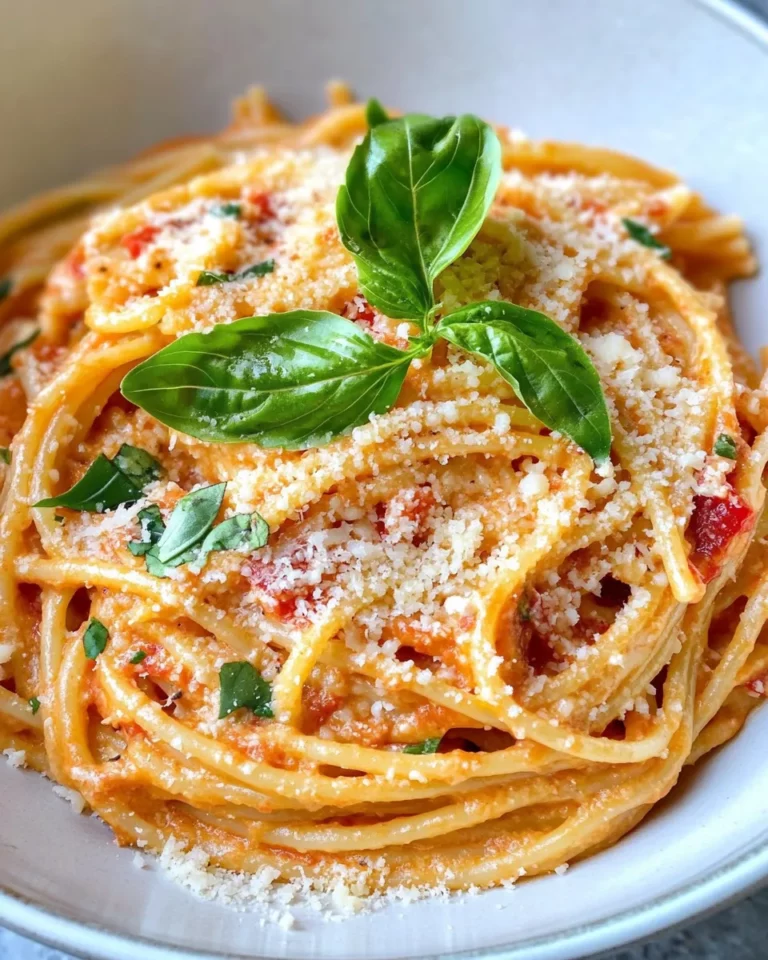 Homemade Creamy Roasted Red Pepper Pasta (Blender Sauce) food shot