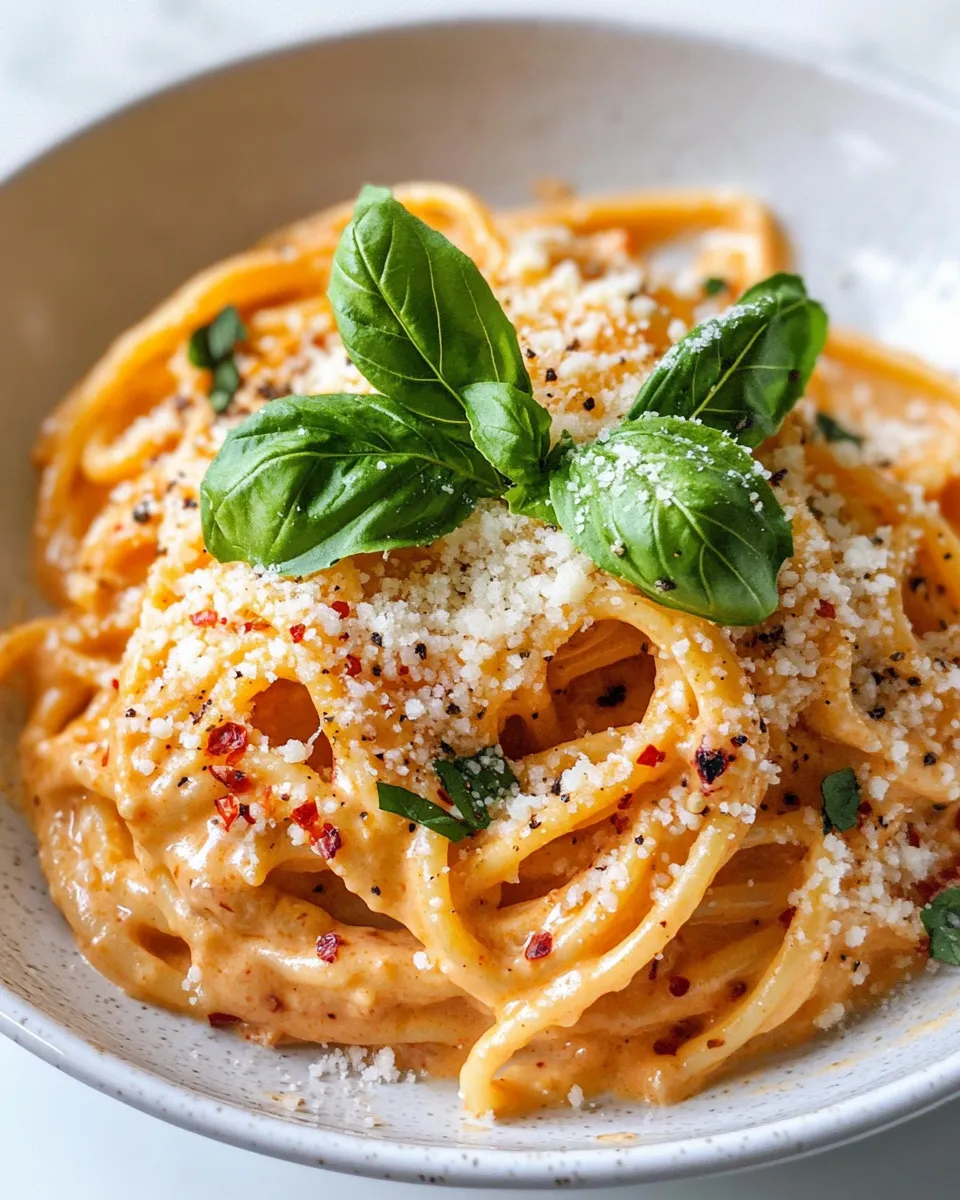 Easy Creamy Roasted Red Pepper Pasta (Blender Sauce) dish photo
