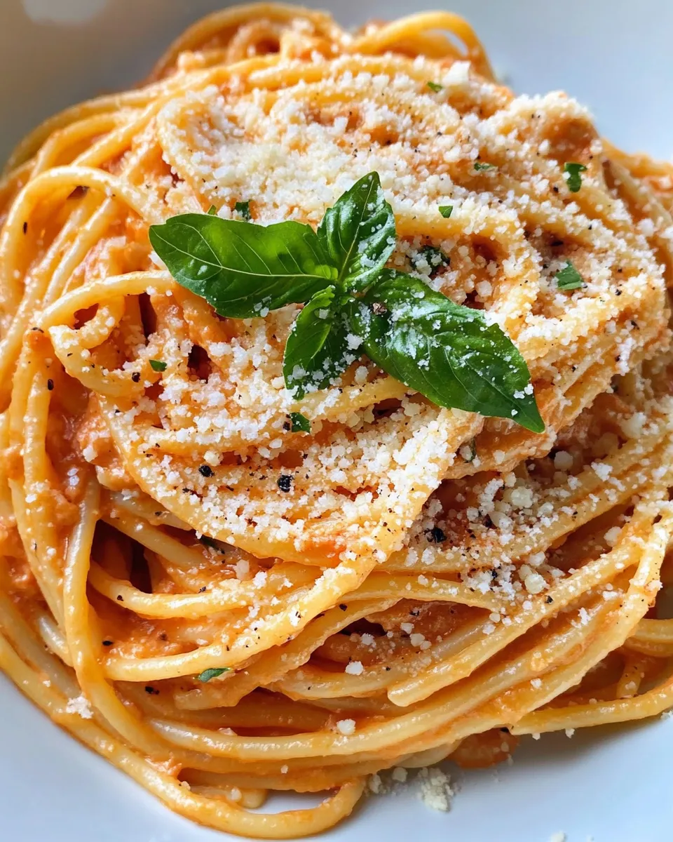Delicious Creamy Roasted Red Pepper Pasta (Blender Sauce) plate image