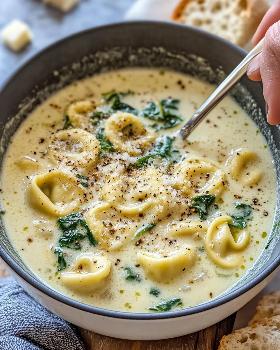 Easy Creamy Tortellini Soup with Spinach (30 Minutes) food shot