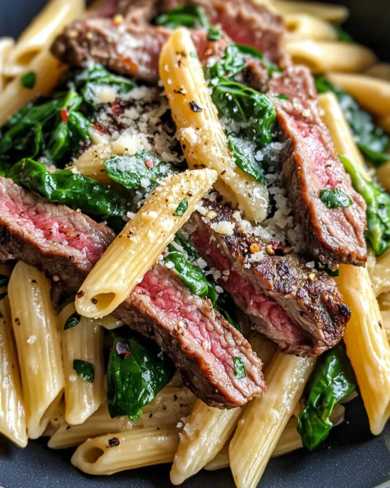 Homemade Creamy Tuscan Steak Penne with Spinach recipe photo