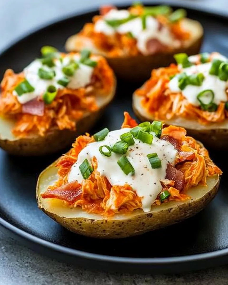 Easy Crispy Buffalo Chicken Loaded Potato Bake food shot