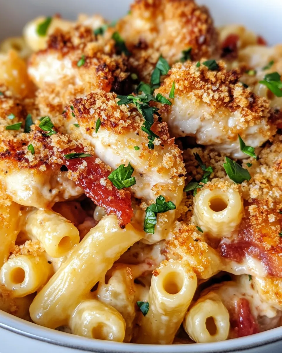 Easy Crispy Chicken Parm Mac and Cheese food shot