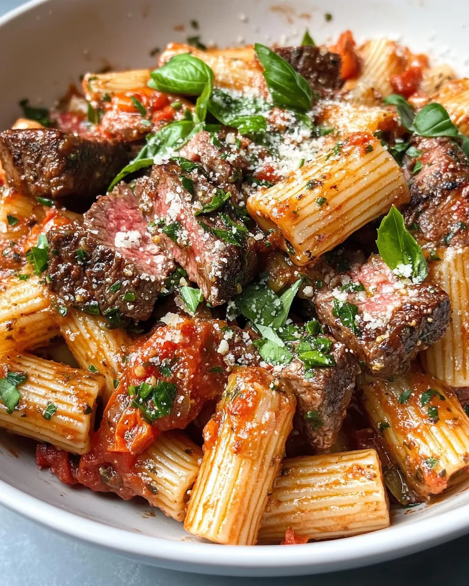 Classic Fire-Roasted Tomato Steak Rigatoni dish photo