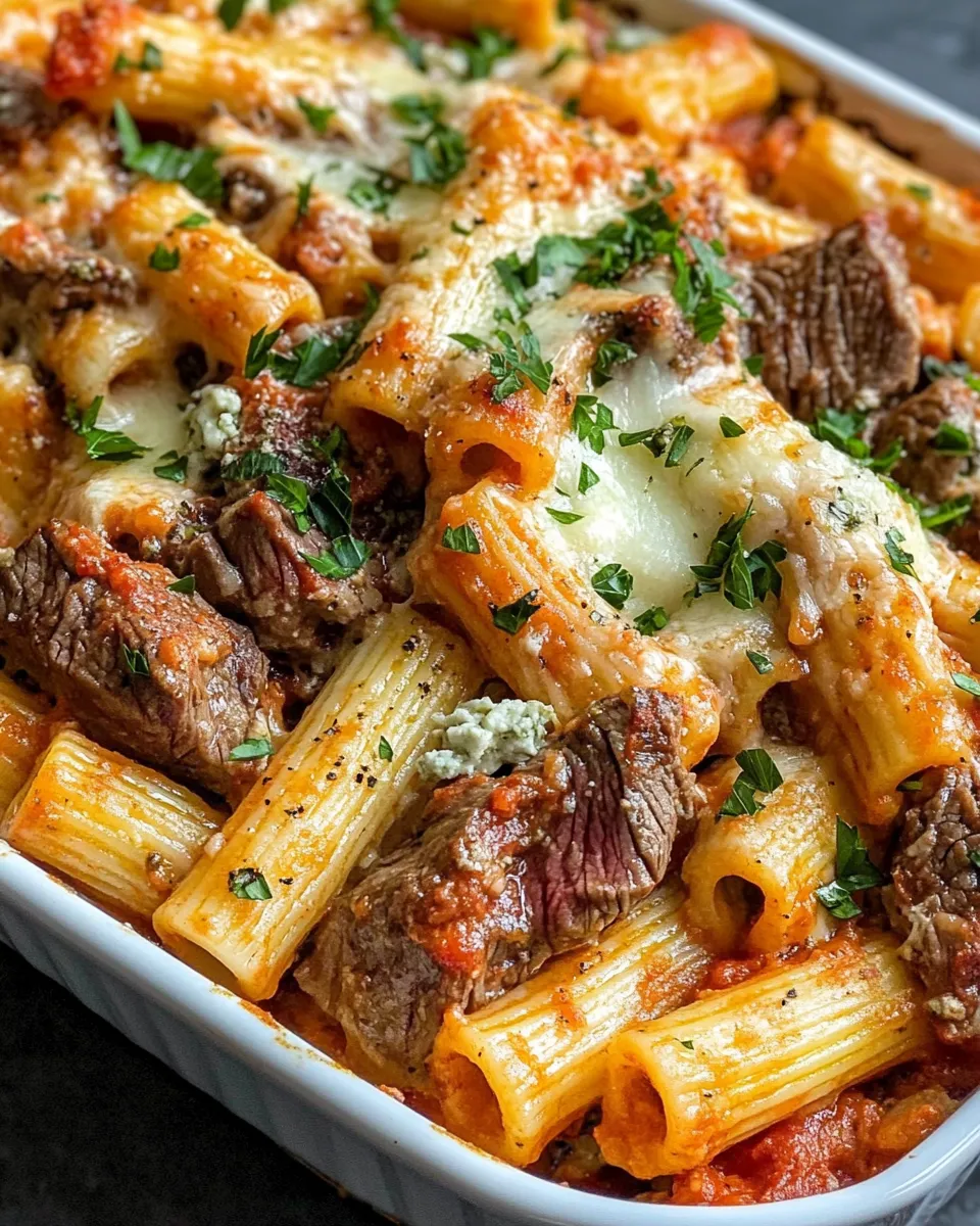 Easy Four-Cheese Steak Rigatoni Supreme food shot