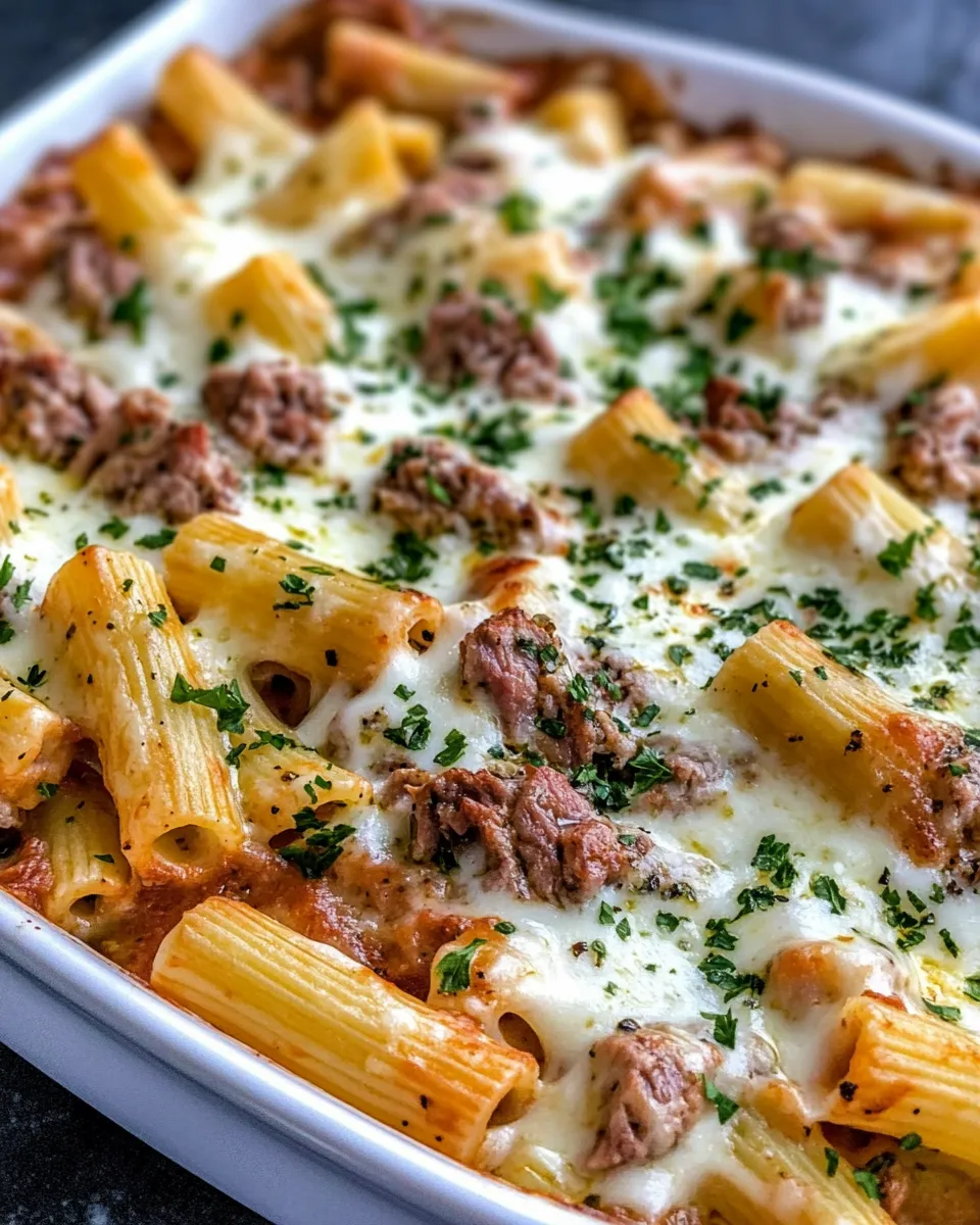Delicious Four-Cheese Steak Rigatoni Supreme plate image
