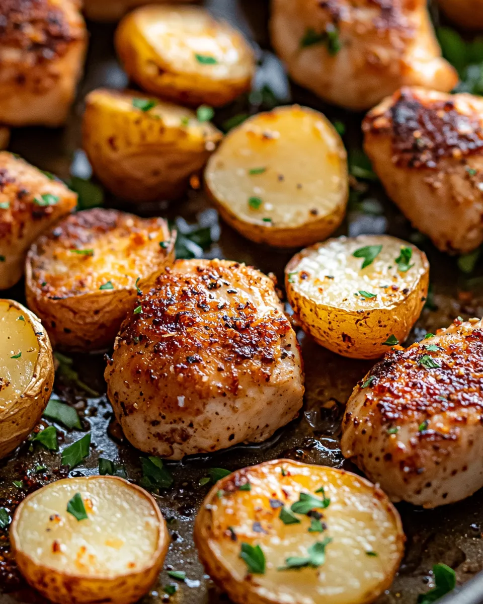 Delicious Garlic Butter Chicken Bites with Crispy Potatoes dish photo