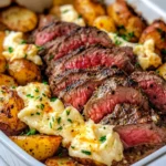 Homemade Garlic Butter Steak & Cheddar Potato Bake recipe photo