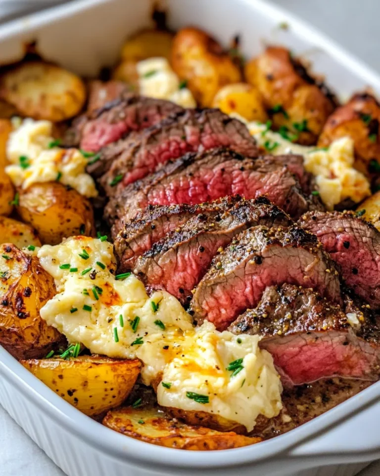 Homemade Garlic Butter Steak & Cheddar Potato Bake recipe photo