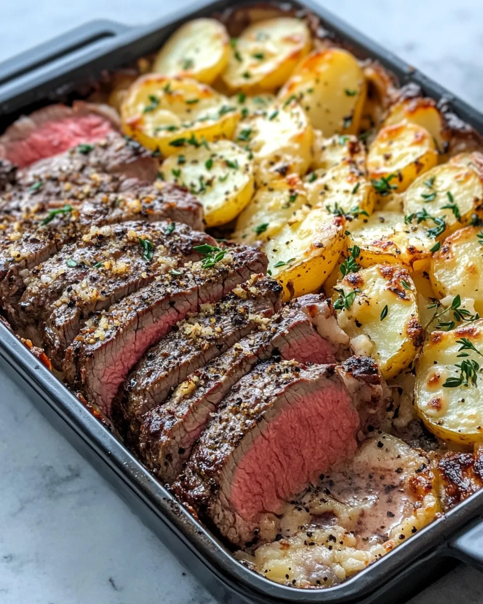 Classic Garlic Butter Steak & Cheddar Potato Bake dish photo