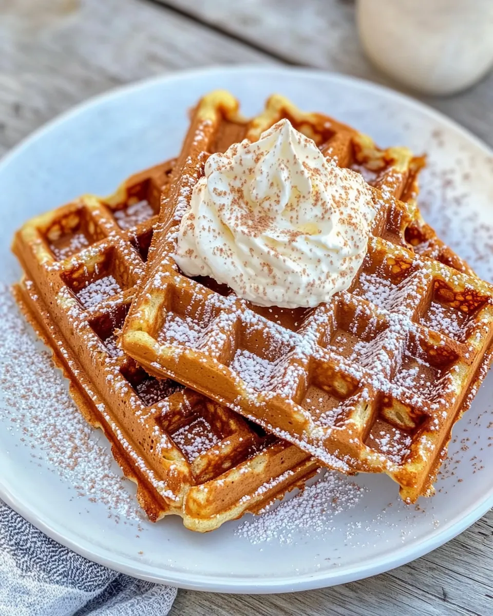Delicious Gingerbread Waffles with Whipped Cream shot
