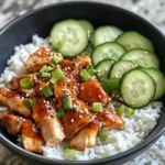 Homemade Hot Honey Chicken Bowls with Rice & Cucumber recipe photo