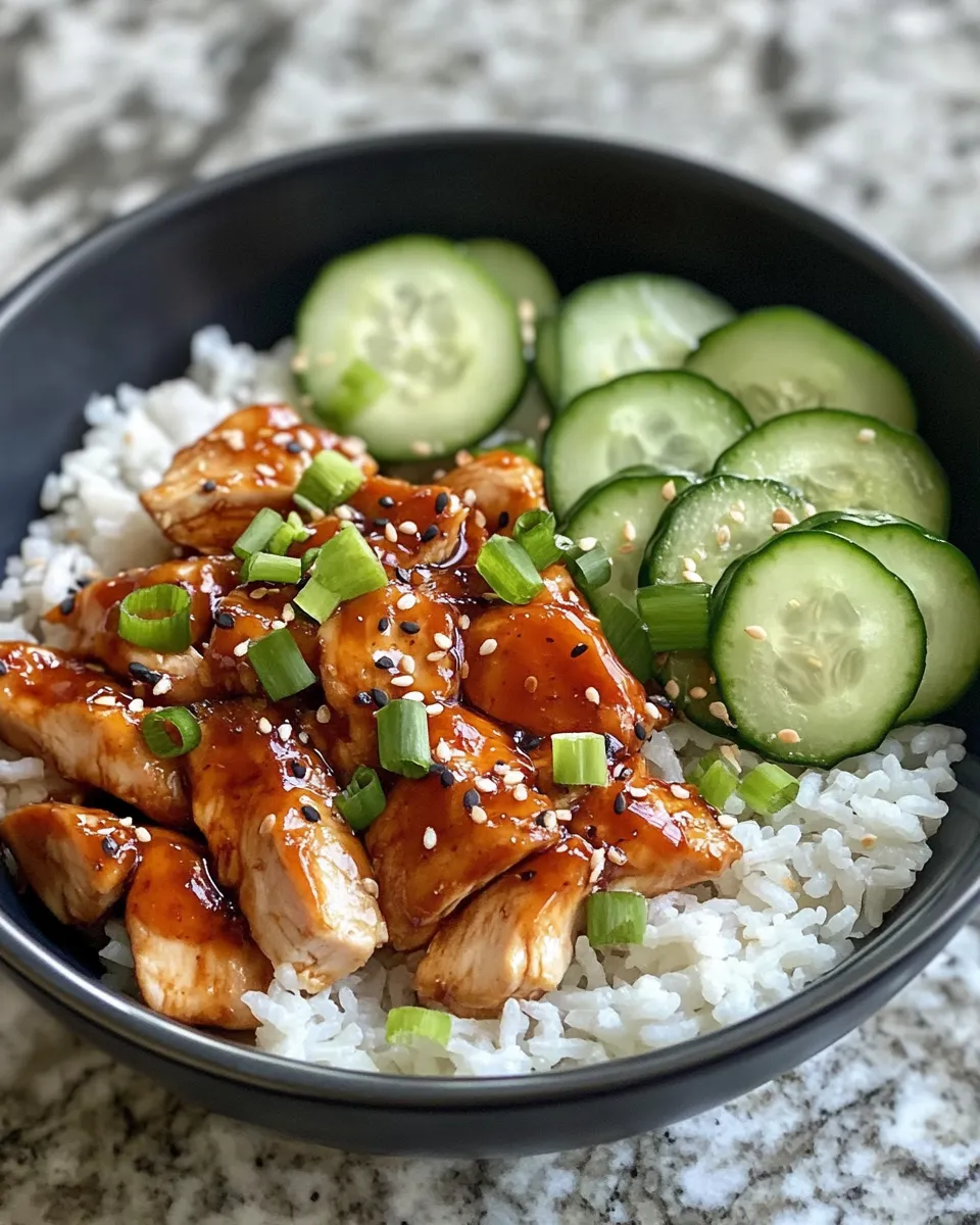 Homemade Hot Honey Chicken Bowls with Rice & Cucumber recipe photo