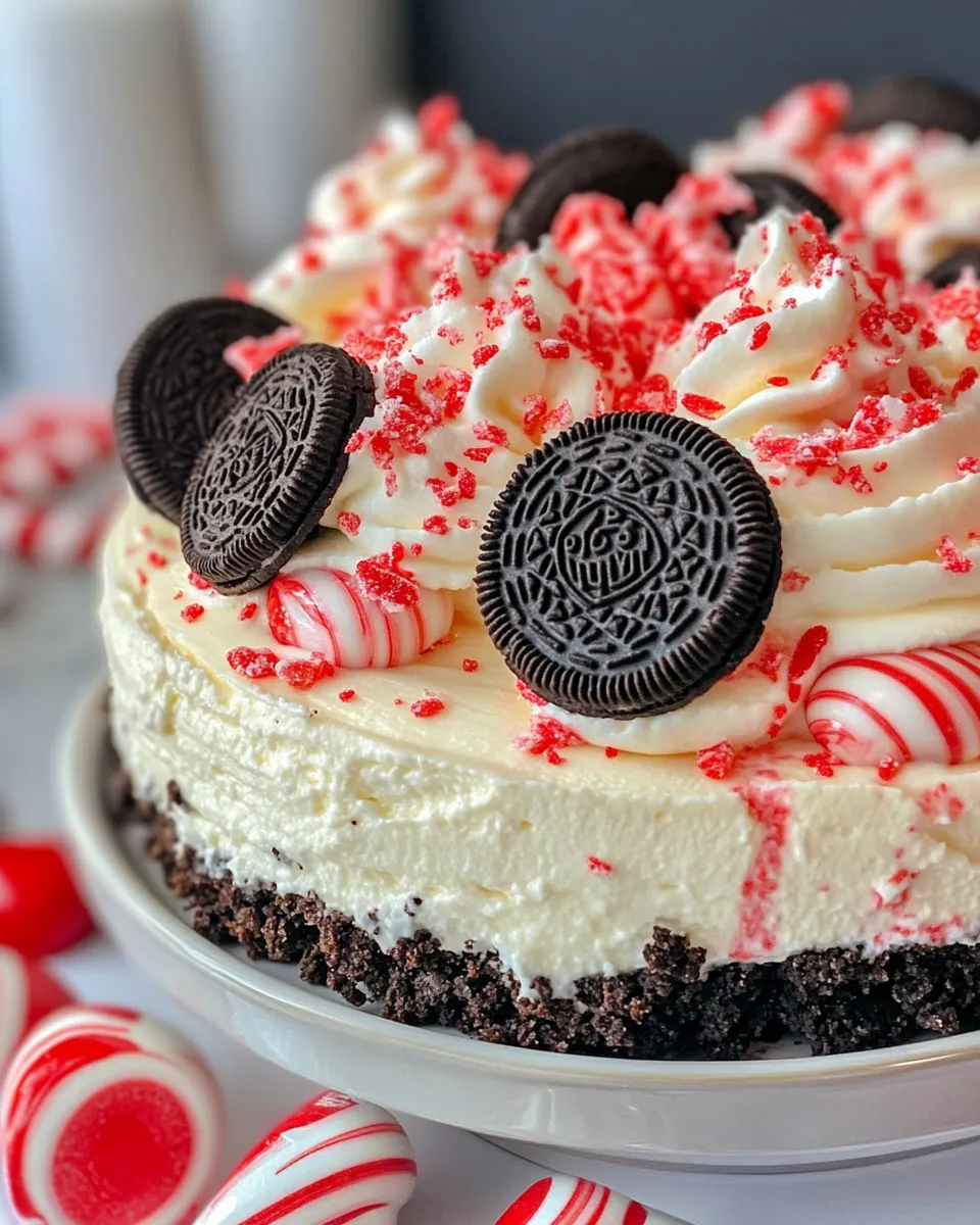 Easy No-Bake Peppermint Oreo Cheesecake food shot