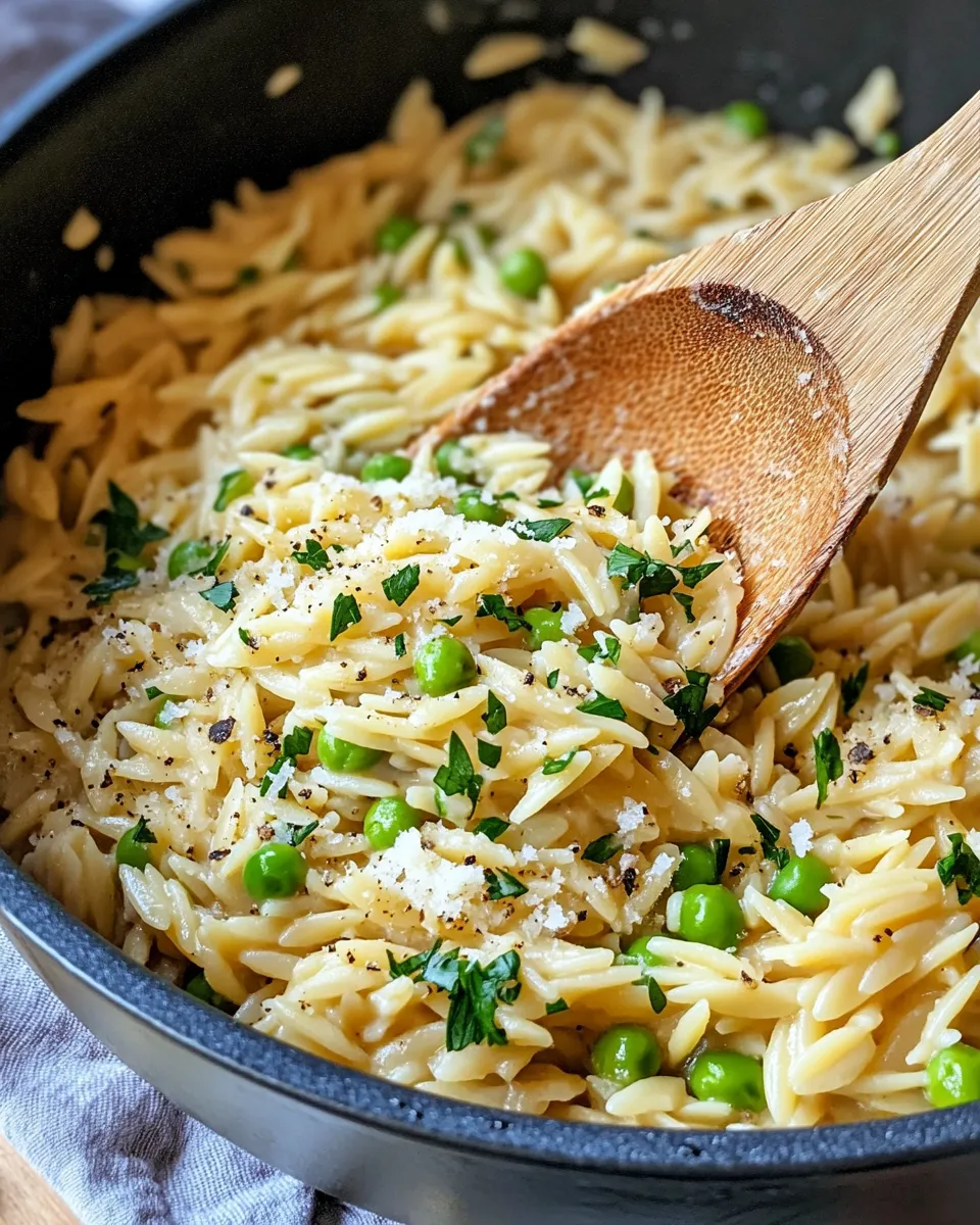Delicious One-Pot Creamy Parmesan Orzo with Peas food shot