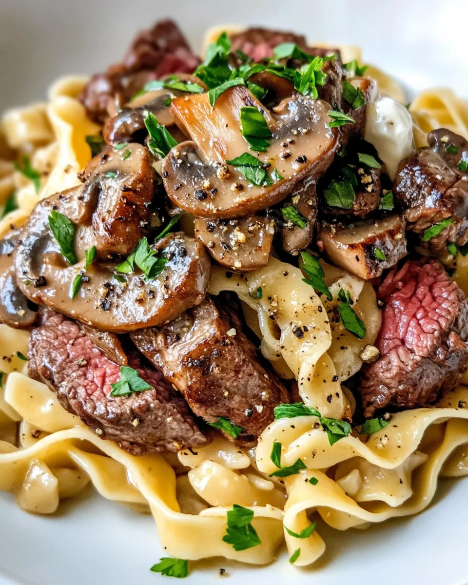 Classic Peppercorn Steak Stroganoff Egg Noodles dish photo