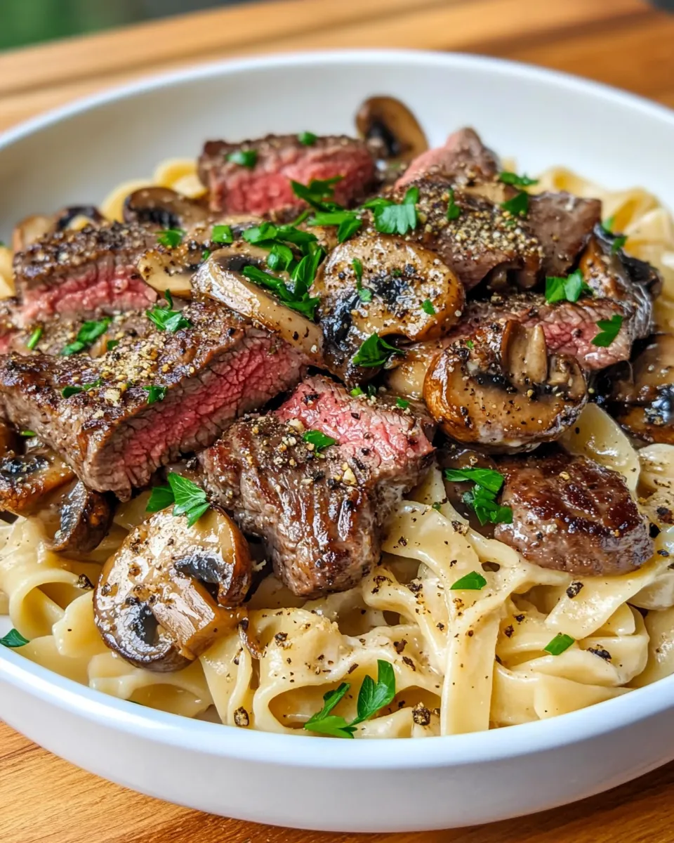 Easy Peppercorn Steak Stroganoff Egg Noodles food shot