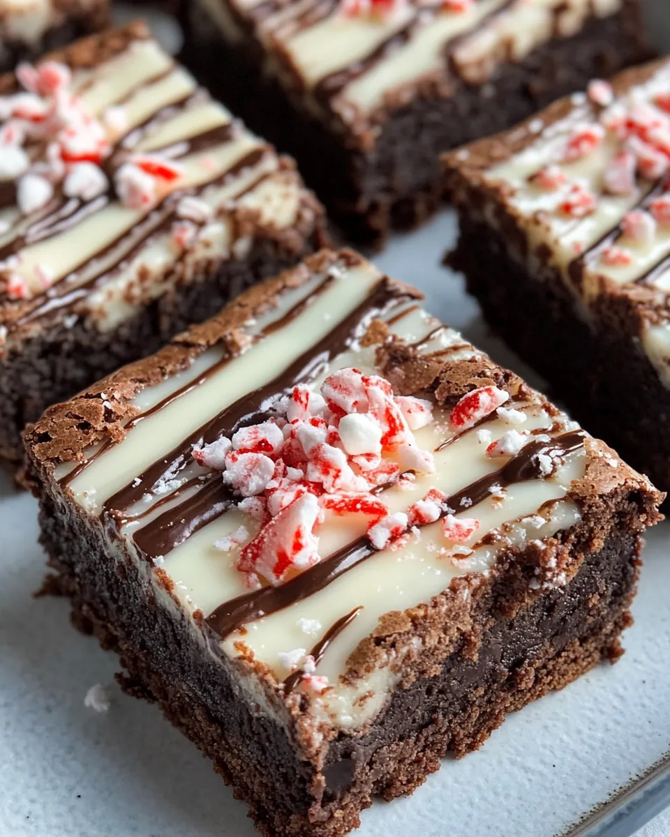 Easy Peppermint Bark Brownie Bars (No Mixer) food shot