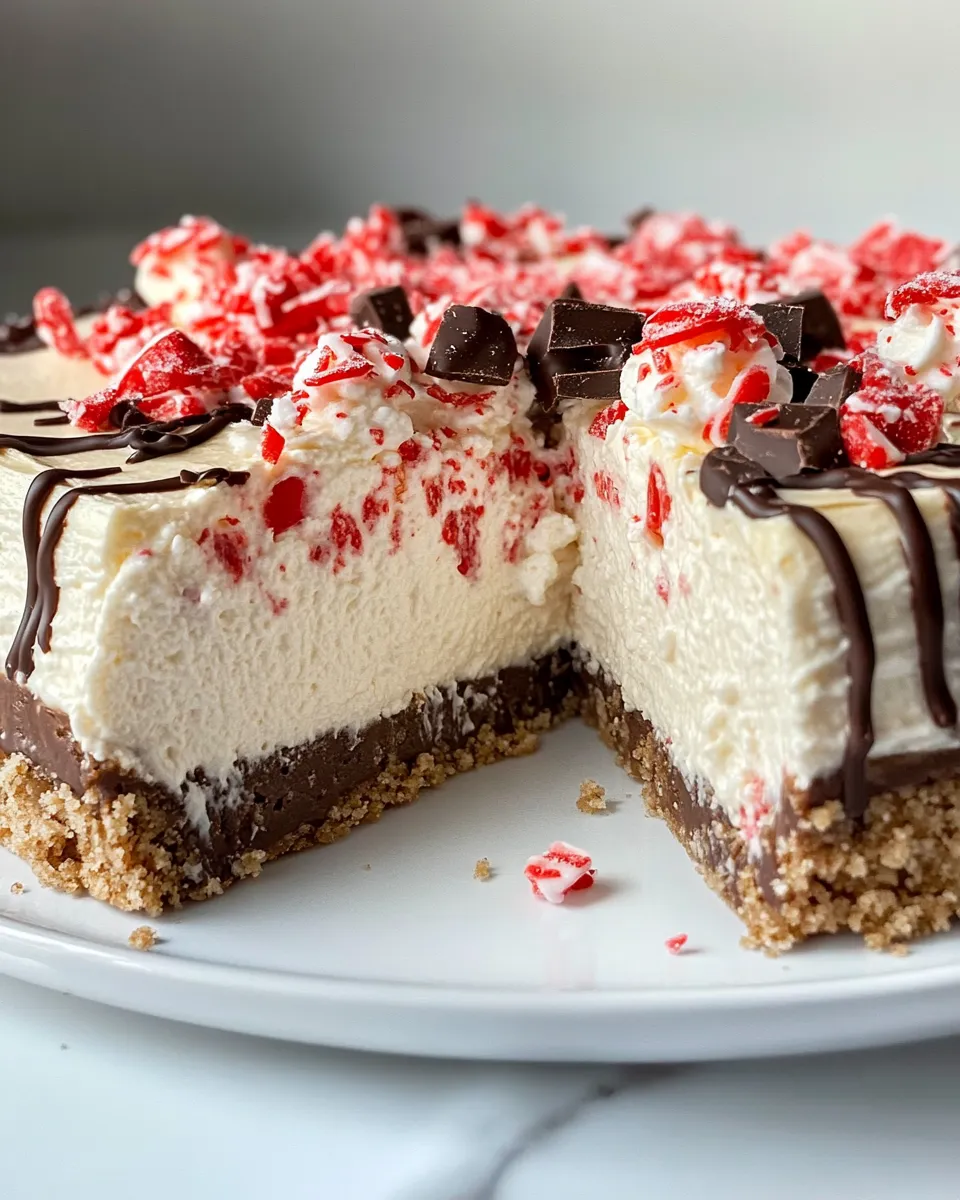 Delicious Peppermint Bark Cheesecake (No-Crack) plate image