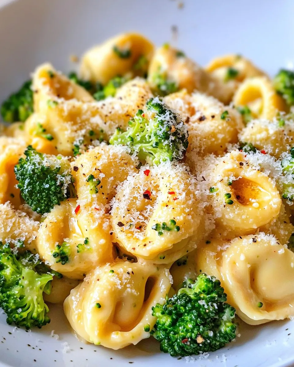 Easy Quick Broccoli Cheddar Tortellini food shot