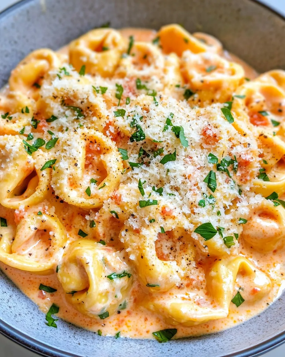 Homemade Quick Roasted Red Pepper Alfredo Tortellini photo