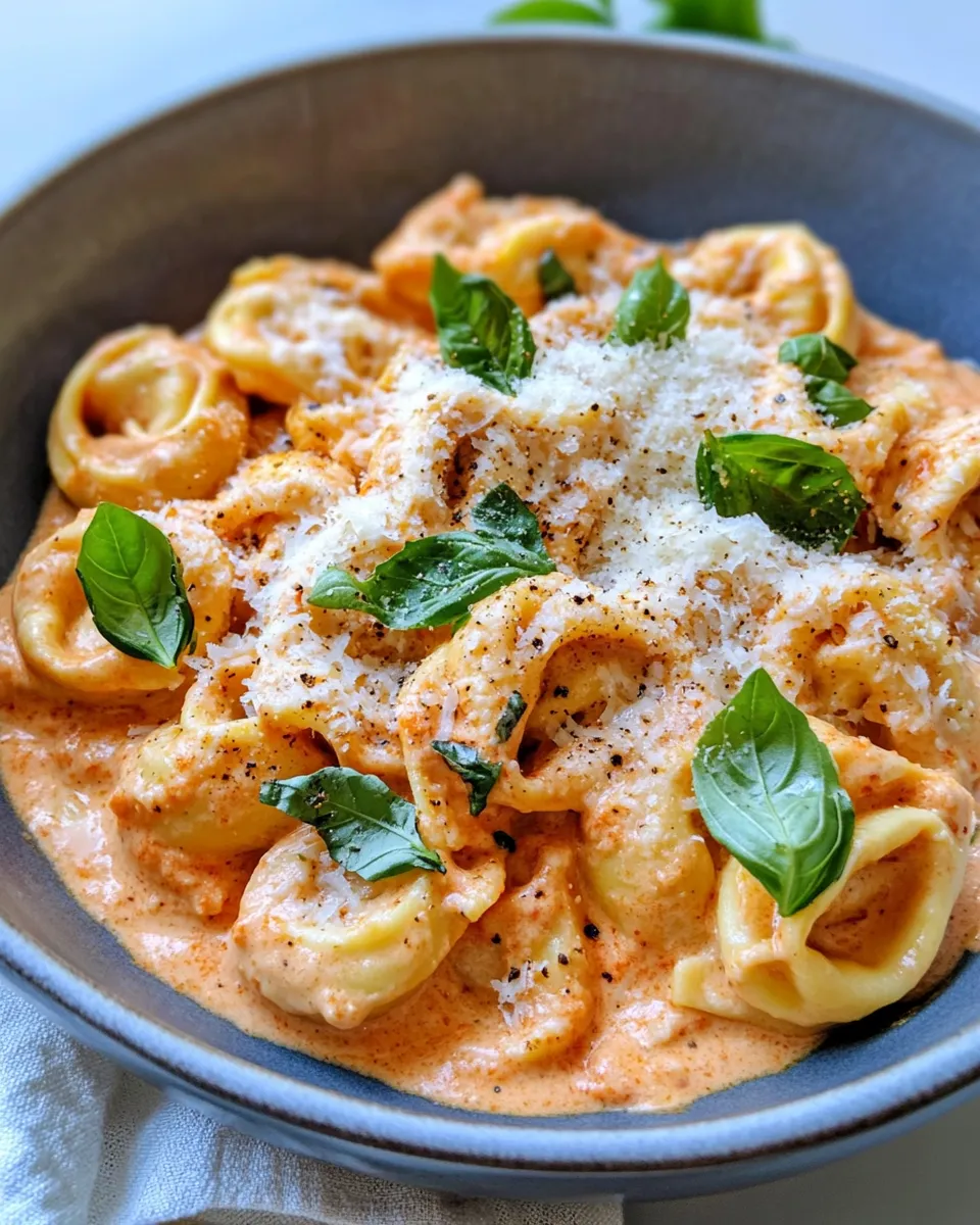 Easy Quick Roasted Red Pepper Alfredo Tortellini recipe photo