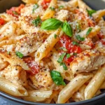 Homemade Roasted Red Pepper Chicken Penne Alfredo recipe photo