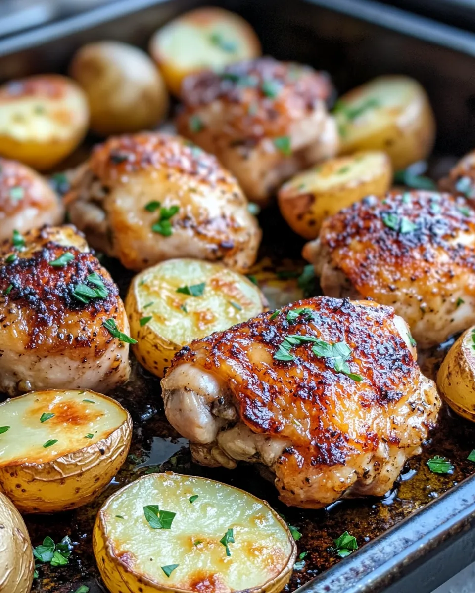 Easy Sheet-Pan Garlic Butter Chicken & Potatoes food shot