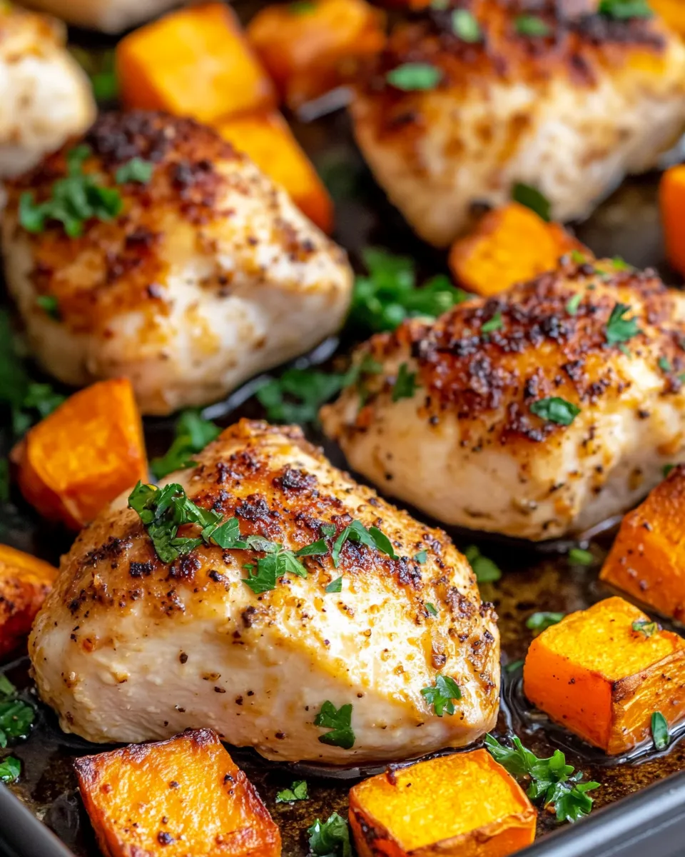 Delicious Sheet-Pan Maple Dijon Chicken & Sweet Potatoes plate image