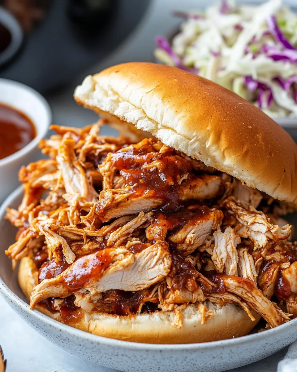 Homemade Slow Cooker BBQ Pulled Chicken Sandwiches photo