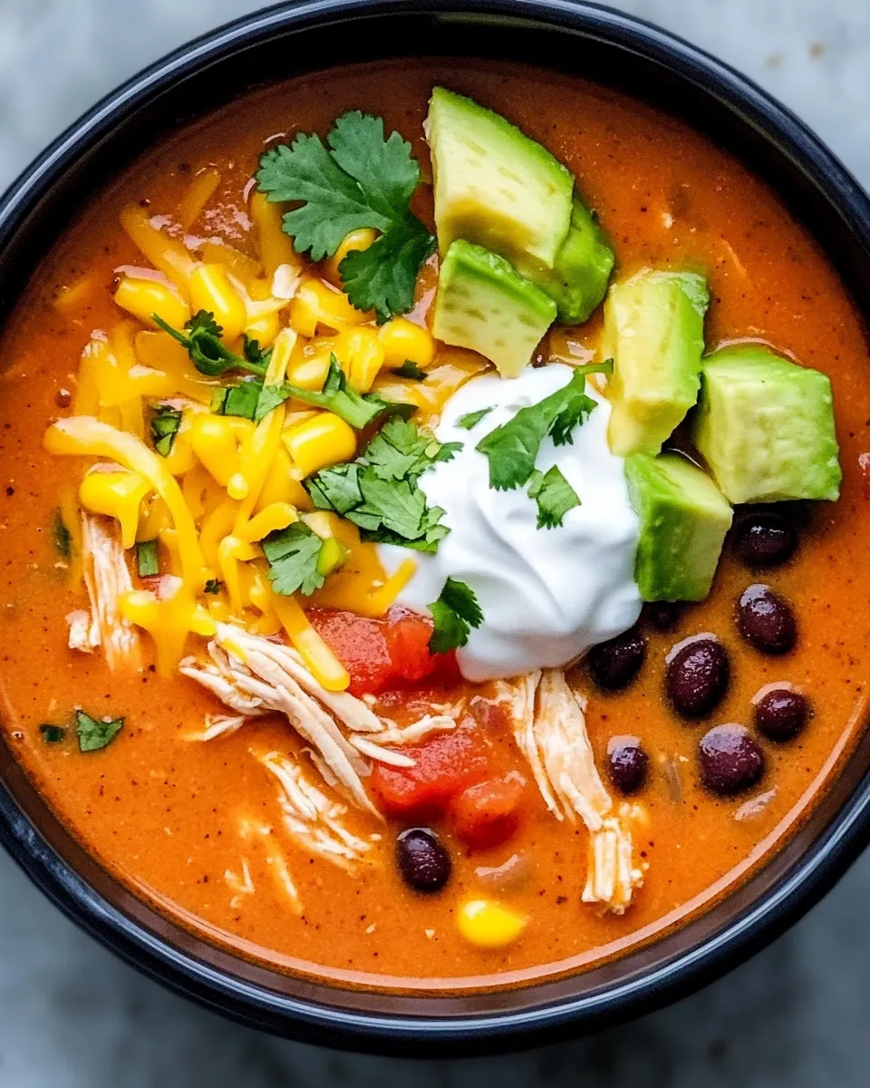 Easy Slow Cooker Chicken Enchilada Soup food shot