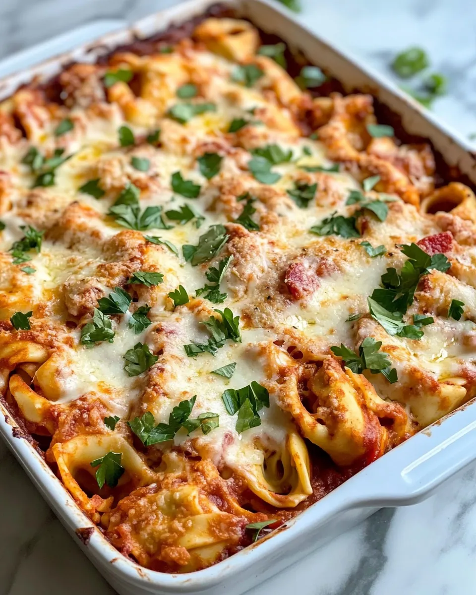 Easy Smoky BBQ Chicken Tortellini Bake food shot