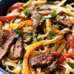 Homemade Steak Fajita Pasta Skillet with Peppers & Onions photo