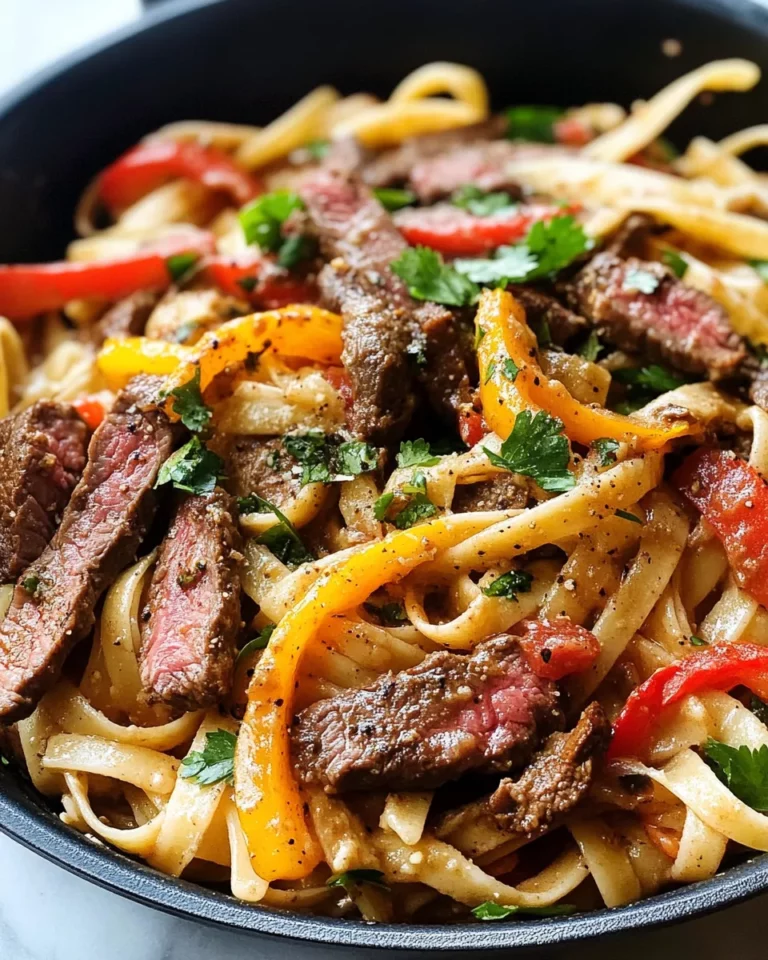 Homemade Steak Fajita Pasta Skillet with Peppers & Onions photo