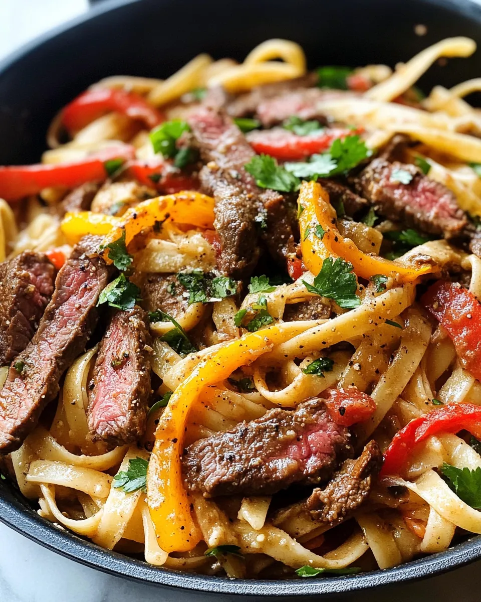 Homemade Steak Fajita Pasta Skillet with Peppers & Onions photo