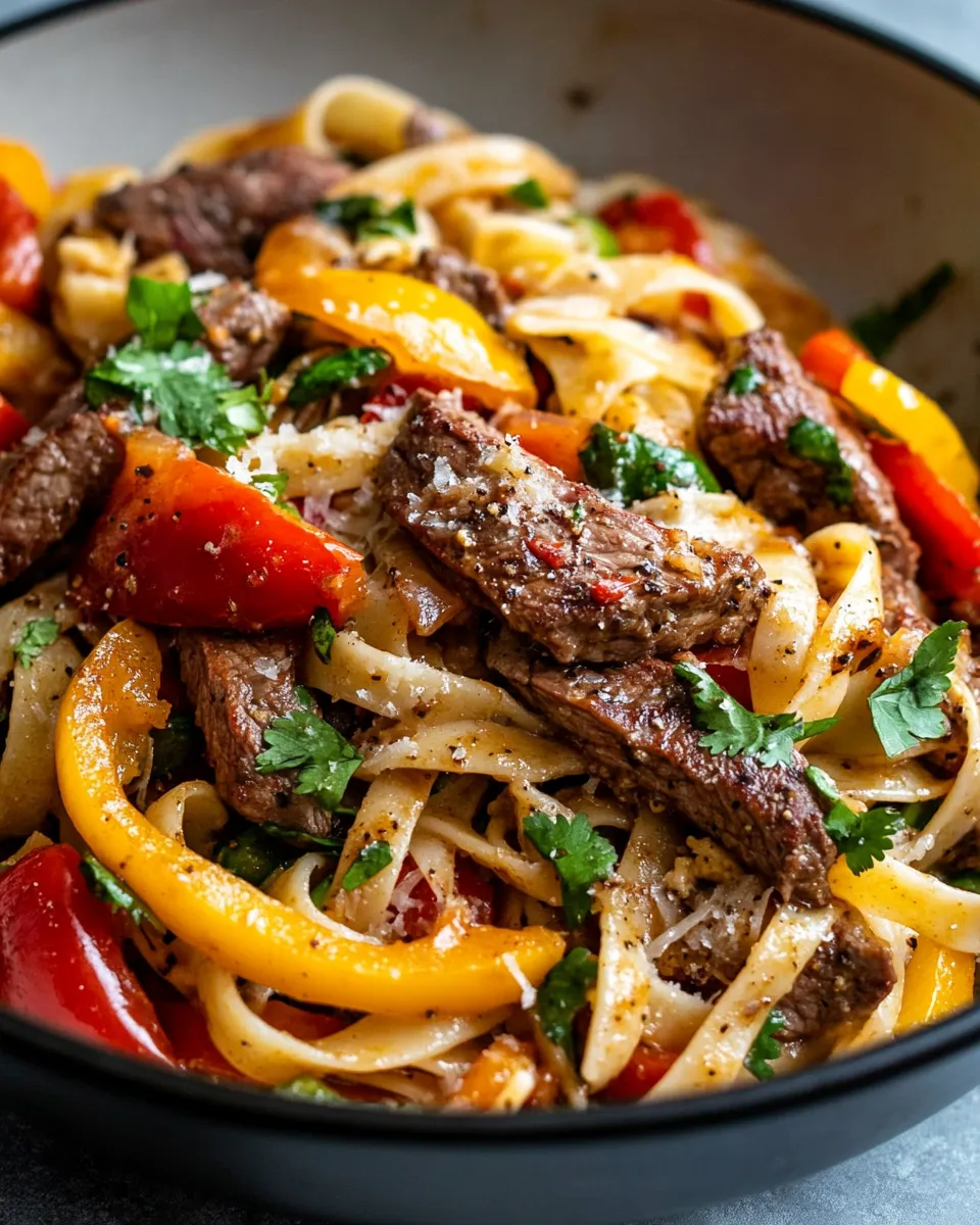 Easy Steak Fajita Pasta Skillet with Peppers & Onions recipe photo