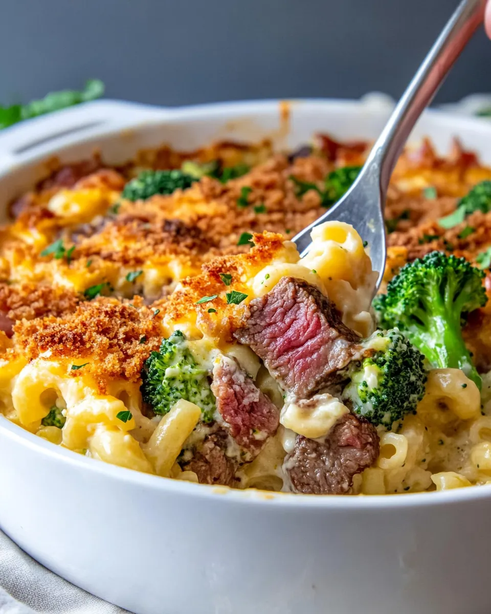 Homemade Steak & Cheddar Broccoli Mac Bake recipe photo