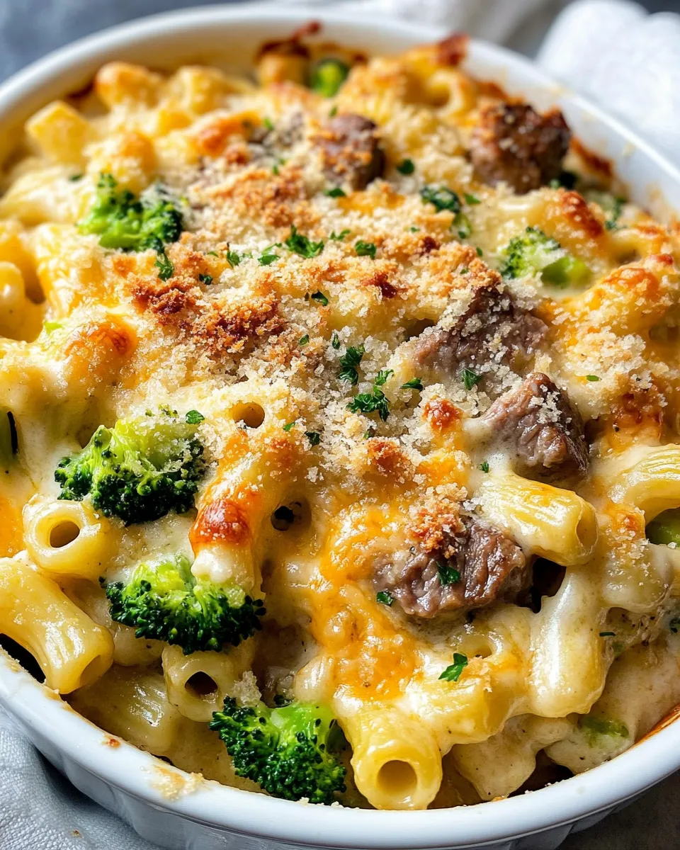 Delicious Steak & Cheddar Broccoli Mac Bake image