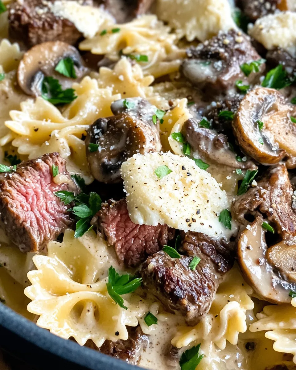 Easy Steak & Creamy Mushroom Bowtie Bake image
