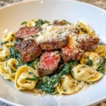 Homemade Steak & Creamy Spinach Tortellini recipe photo