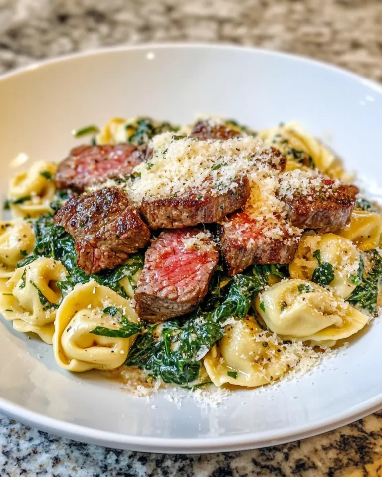 Homemade Steak & Creamy Spinach Tortellini recipe photo