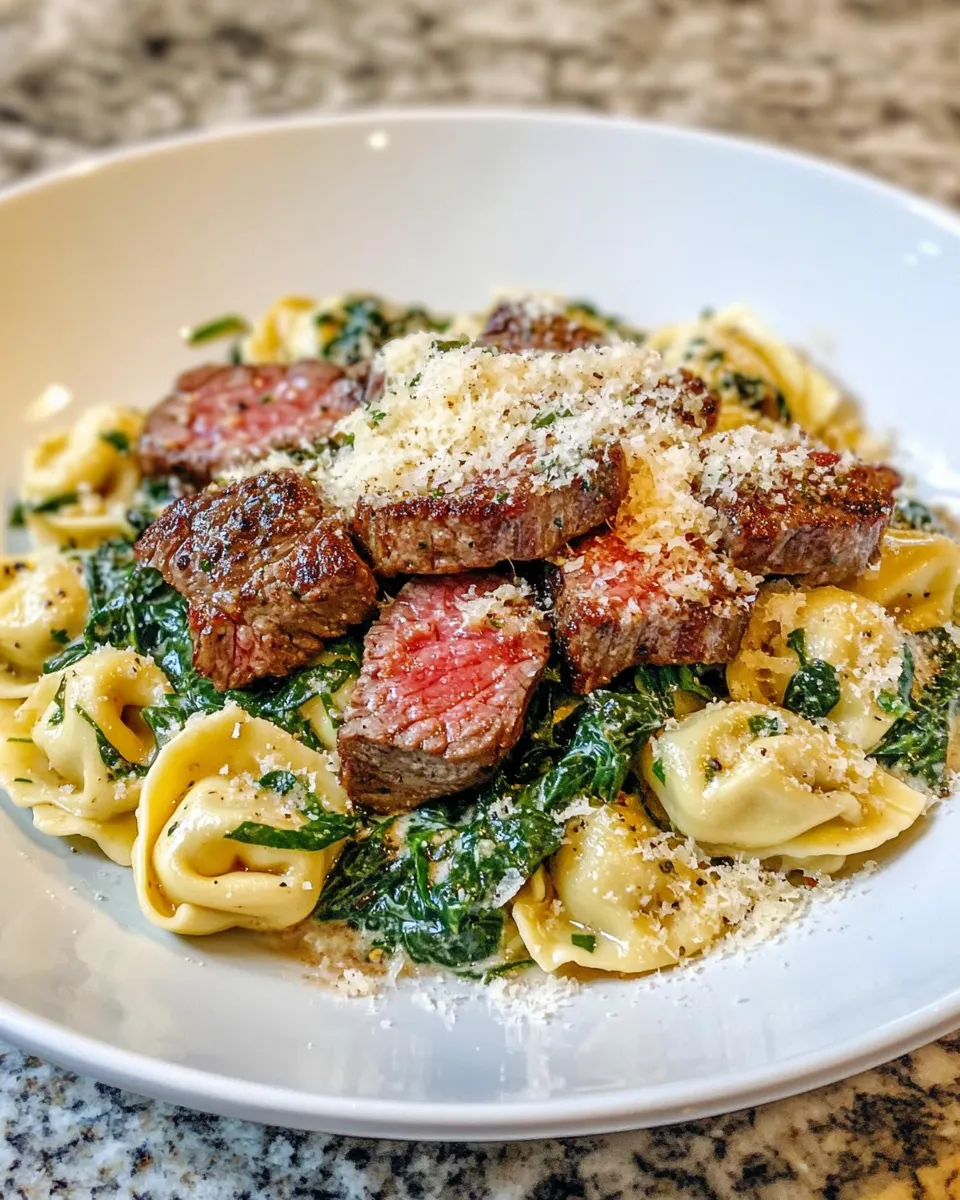 Homemade Steak & Creamy Spinach Tortellini recipe photo