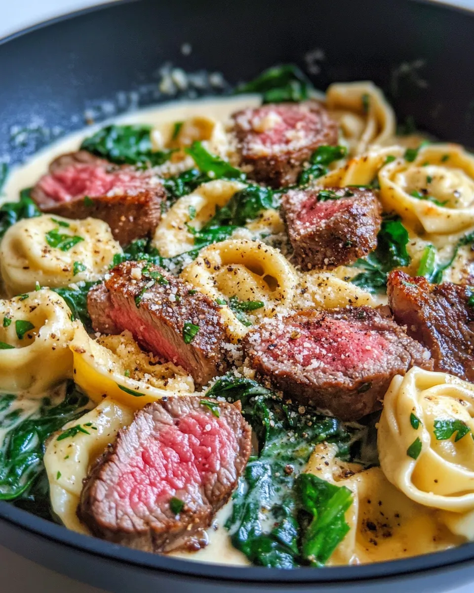 Classic Steak & Creamy Spinach Tortellini dish photo