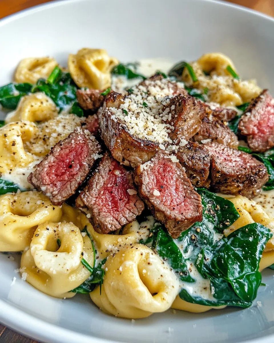 Delicious Steak & Creamy Spinach Tortellini picture