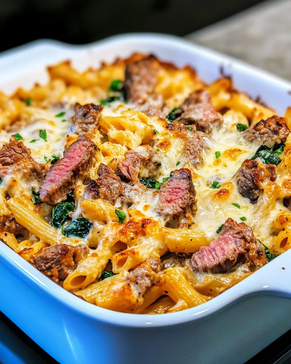 Homemade Steak & Crispy Onion Cheddar Pasta Bake photo