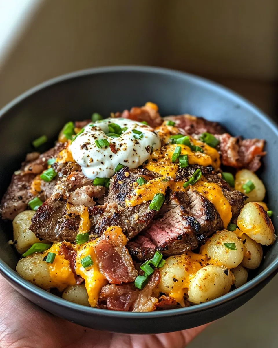Easy Steak & Loaded Baked Potato Gnocchi food shot