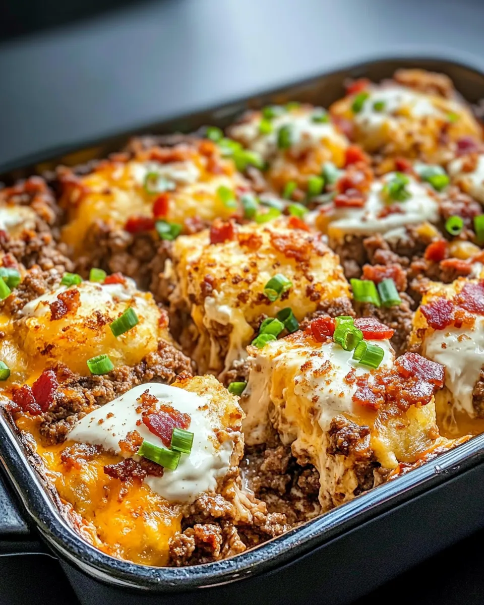 Homemade Steak & Loaded Potato Tot Casserole recipe photo