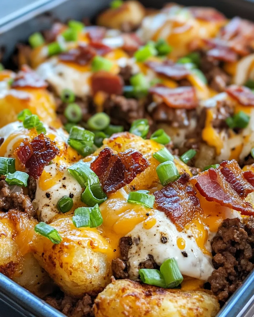 Easy Steak & Loaded Potato Tot Casserole food shot