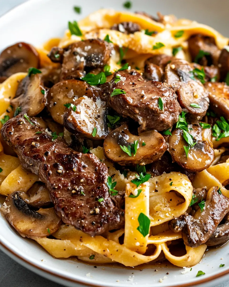 Easy Steak & Mushroom Marsala Pasta food shot