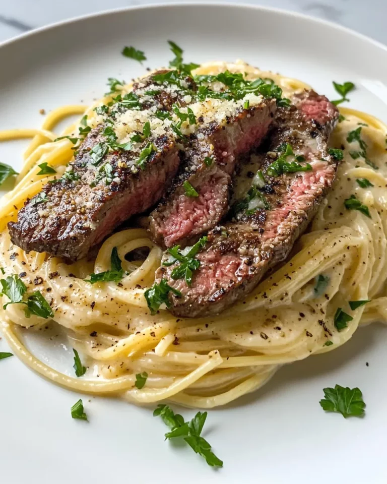 Homemade Steak & Roasted Garlic Alfredo Spaghetti recipe photo